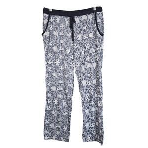 Lucky Brand Pants Womens Large Blue Boho Floral Lounge Drawstring Pockets Knit